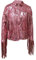 Himllauen Lässige Damenjacke mit Pailletten, langärmelig, einfarbig, offener Blazer mit Quasten, sexy Clubwear für Party, Ausgehen, Clubs für Sommer, Herbst, Rot / Pink, 44