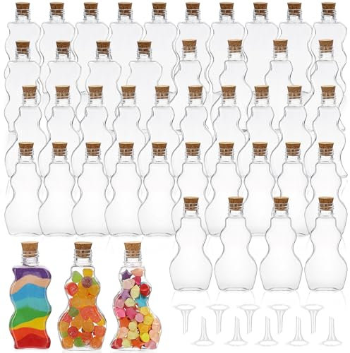 SUMTree 45 Packs Plastic Sand Art Bottles with Lids of 3 Styles, 2.5 oz Sand Art Containers Potion Bottles for Wedding Invitations Crafts Supplies Decorations Art Crafts Supplies (Wood, Cork Topper)