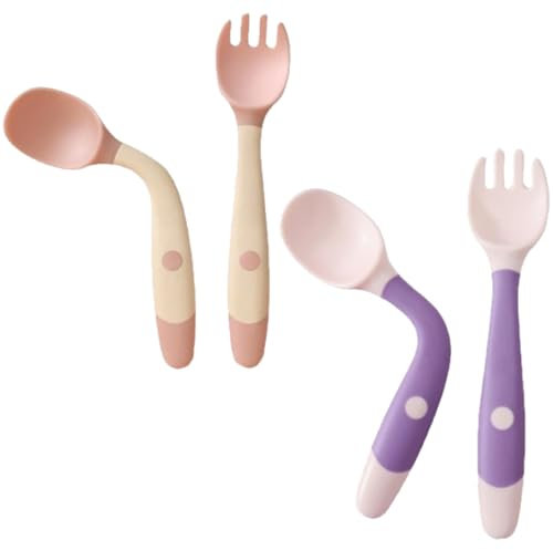 AEIOPRS 2 ensembles Cuillères Bébé Silicone, souple, flexible Cuillère de Formation avec Fonction Bendable, Facile à Tenir, Cuillères D'apprentissage