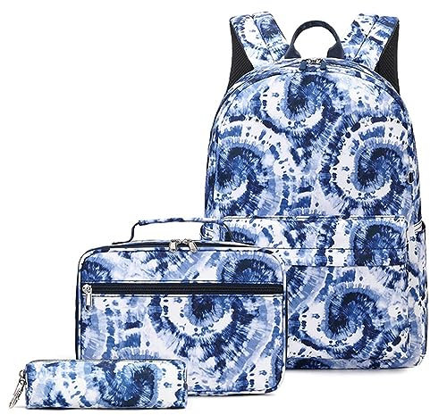 Small Mens Backpack School Tie Dye Backpacks With Lunch Bag For Men And Women School Books Bag For Middle School Pencil Case 3PCS Kids School Backpack (Blue, One Size)