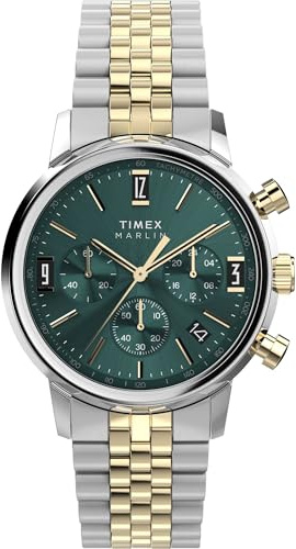 Timex Men's Marlin Quartz Chronograph 40mm Watch - Two-Tone Bracelet Green Dial Two-Tone Case