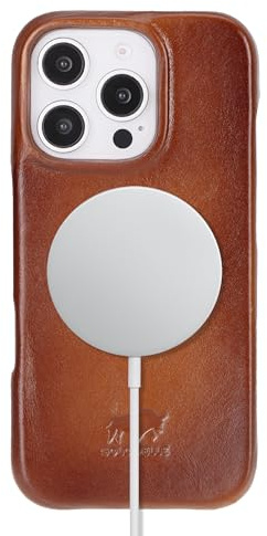 Solo Pelle Lederhülle für das iPhone 16 Pro in 6.3 Zoll Princeton Case Leder Hülle Ledertasche Backcover aus echtem Leder geeignet für MagSafe Zubehör (Cognac Braun)