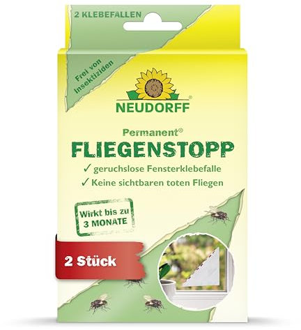 Neudorff Permanent FliegenStopp – Bekämpft zuverlässig Fliegen direkt am Fenster durch attraktives Innendesign mit Langzeitwirkung, insektizidfrei, 2 Stück