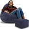 DreamRoots Sitzsack Erwachsene Cord oder Kinder - Bean Bag Sofa - Sitzsack Cord mit Hocker und Bezug - Sitzsäcke mit Füllung 90x90x100 cm Blueberry Pie