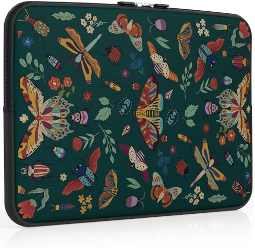 iCasso MacBook Neo Sleeve for MacBook Air 13-13.6 inch, Green Butterfly | Laptop Sleeve 13 In for MacBook Pro 13 14 Inch, Chromebook, HP, Dell with Slim Protective Travel Carrying, Retro, Cute
