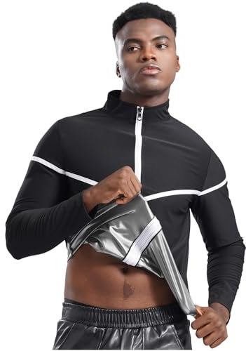 MSemis Giacca Sauna Dimagrante Uomo T-Shirt Camicia per Sudorazione Sauna Sudore Body Shaper Fitness Bodybuilding Top Maniche Lunghe Camicia per Sudare Maglia Termica Argento Nero XXL
