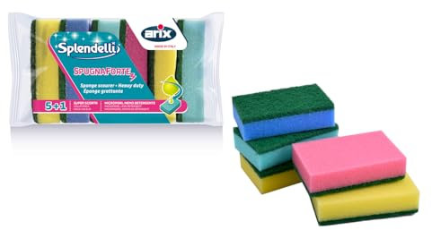 ARIX 6 esponjas abrasivas de Colores de la línea Splendelli, esponjas Multiusos para la Suciedad obstinada, 6 Unidades – Made in Italy
