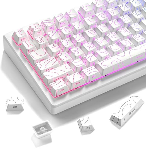 dagaladoo White Topographic keycaps Line Backlit keycaps Shine Through Keyboard Keys Side Printed Key caps Cherry Profile keycap Set for 61/64/66/68/71/75/84/87 Mechanical Keyboards 98key
