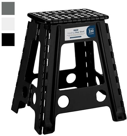 MY DIY Folding Step Stool 17 Inch Lightweight Heavy Duty Strong Plastic Stool For Kids & Adults With Easy Carry Handle 150KG Weight Capacity Portable Footstool For Home Office Kitchen Bathroom (Grey)