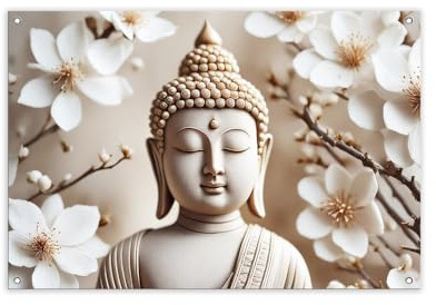 artissimo, Garten-Poster 90x60cm, PE6732-GP, wetterfestes Outdoor-Poster, Bild, Garten-Deko, Gartenbild, Balkon-Deko, Wanddeko für draußen, Outdoor-Deko in beige, Spa Zen Buddha Yoga