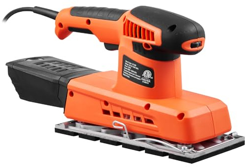 VEVOR Levigatrice a foglio, Levigatrice elettrica da 1/2 foglio 2.5A per la lavorazione del legno, Max. 12000RPM Levigatrice per finitura a fogli a velocità variabile con carta vetrata e scatola di