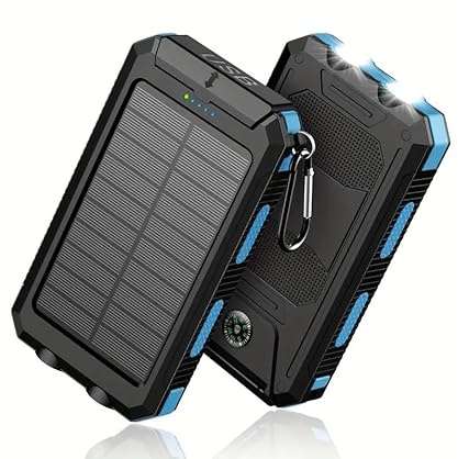Banco de Energía Solar Portátil 8000mAh – Power Bank Solar con Linterna LED Doble, 2 Puertos USB, Carga Solar y USB – Impermeable, Ideal para Camping, Emergencias y Viajes
