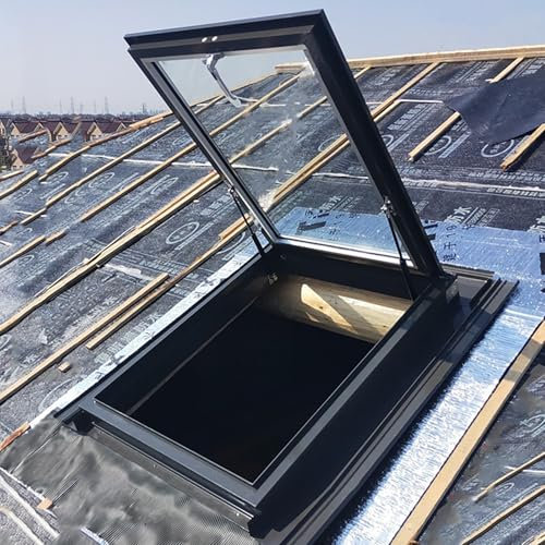Skylight Windows for House Roof,Attic Sun Room Skylight Cover,Sloped Flat Roof Lighting Well Window for Indoor Attic,Aluminium Egress Skylight,Basement Well Lighting Door(Grey,LxW:70x95cm(28x37in))