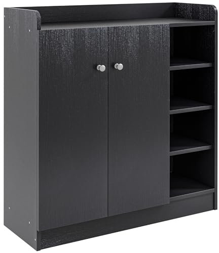 HOMCOM Shoe Storage Cabinet Two Doors w/Adjustable 4 Shelves Cupboard Footwear Rack Stand Organiser Hallway Black