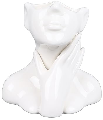 Unique Ceramic Vases, Simple Home Nordic Face Art One Hand Neck Vases, White Female Form, Charming Small Modern Decorative Head