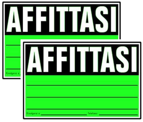 Cartello Area AFFITTASI 2 Pezzi - 20x30cm - PVC Ultra Resistente - Fori preforati - Impermeabili, Resistenti al Sole, non Facilmente Deformabili (Cartello-2)