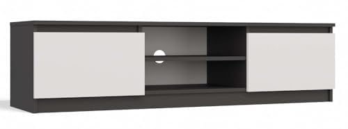 CDF Fernsehtisch – Fernsehschrank mit Kabelführung und Push-to-Open Fronten – 140 cm TV-Lowboard für Wohnzimmer Schlafzimmer – Platz für Deko Pflanzen Geräte - Anthrazit Weiß RTV140