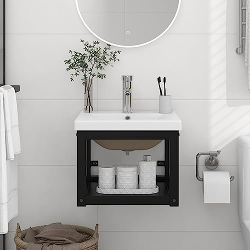 EMYRLXQW Bathroom Washbasin Frame with Built-in Basin Black Iron