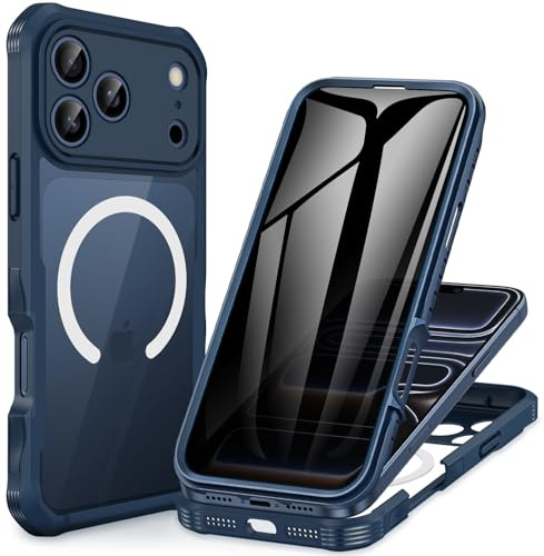 CENHUFO Sichtschutz Hülle für iPhone 17 Pro Max, Kompatibel mit MagSafe Eingebautem Privacy 9H Panzerglas Displayschutz und Kameraschutz 360 Grad Handyhülle Magnetisch Schutzhülle Stoßfest Case -Blau