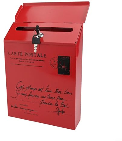 Stilvoller Briefkasten zur Wandmontage, für Zeitungen und Briefe, rustikaler Charme und Materialien (rot)