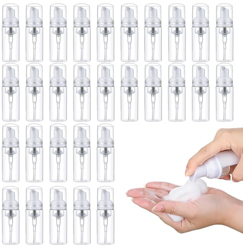 30 botellas dispensadoras de espuma de 50 ml – Botellas de jabón rellenables de viaje, pequeñas botellas vacías de plástico sin BPA para jabón de manos, champú, limpieza y cosméticos