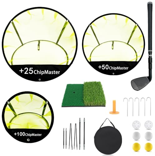 Ausluofell Golf Chipping Netz 6.1 x 6 x 5.35 m Golf-Übungsnetz-Set mit Rasenmatte für das Training im Innen- und Außenbereich Enthält Putter, Ball und tragbare Aufbewahrungstasche