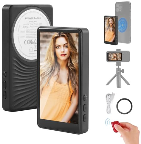 NEEWER Basics Magnetischer Vlog-Selfie-Monitor-Bildschirm, kompatibel mit iPhone, kabelloser Handy-Kamera-Monitor mit Fernbedienung/1500 mAh für YouTube TikTok, Nicht kompatibel mit Google Phone