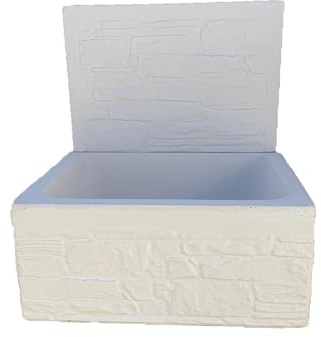 Lavabo sospeso in cemento bianco 45×35×21 cm – Compatto con spalletta, fori a richiesta – Per balcone, terrazza e piccoli bagni – Accessori disponibili