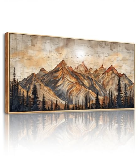 SERIMINO Tableau Decoration Murale Montagne Arbre Vegetale Cadre 60x120 cm | Montagnes Pins Rétro Vintage Motif, Châssis Bois Massif, Impression HD, Installation Simple, Multi Espaces, Grand Format