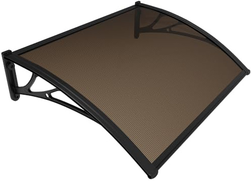 VOUNOT® Vordach für Haustür 100 x 80 cm, Überdachung Haustür aus Aluminium und Polycarbonat, Pultbogenvordach, Pultvordach, Braun