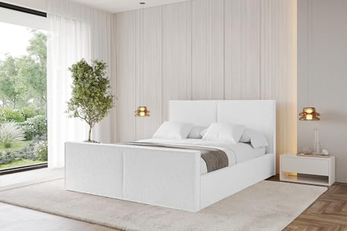 ALTDECOR Polsterbett mit Bettkasten und Lattenrost, Bett mit Matratze H3/H4, Kopfteil, Boxbett, Doppelbett mit Stauraum - EMMI-Z - 140x200 Weiß