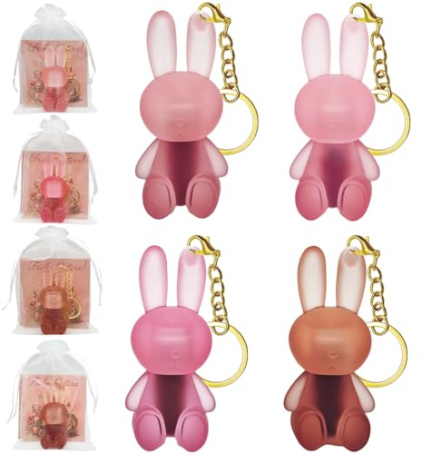 4 Farben Cute Rabbit Matte Liquid Lipstick Set, Velvet Lip Glaze | 2 IN 1 Bunny Lipgloss Schlüsselbund Lippenstift, Erzeugt Feuchte Lippenfarbe, Ostern Lipgloss für Mädchen Frauen