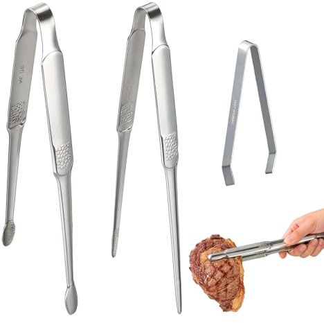 3 Pezzi Pinze da Cucina in Acciaio Inox, Pinza da Chef Professionali, Utensili Barbecue Pinzette da Cucina, Punta Dentata Precisa, Fini Attrezzi per Alimenti Estrazione, Cottura al Forno