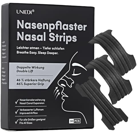 Nasenpflaster für angenehmere Nasenatmung – Nasenstreifen & Nose Strips mit starker Haftung und flexiblem Design für Sport, Schlaf & Alltag, Schwarz