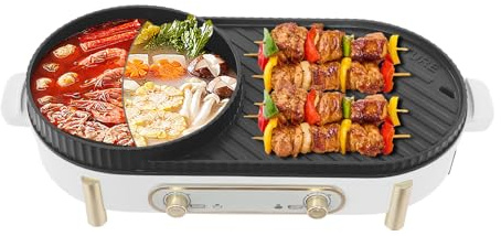 2-in-1-Hotpot und BBQ Grill, Elektrischer Hot Pot 1700 W, Antihaftbeschichtung Topf 50-190°C für 3–8 Personen