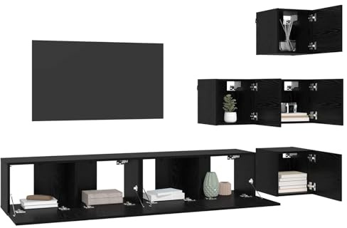 vidaXL TV-Schrankset 6 pcs 80 x 30 x 30 cm Schwarze Eiche, Wohnzimmer, Rechteckiger Moderner TV-Schrank, Modulare Aufbewahrung, Platzsparendes Möbel, Kompakter Organizer