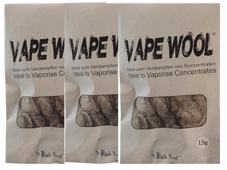 Vape Wool Hanffasern zur Verdampfung von Konzentraten – 3x 1,5g (4,5g Gesamt) – Degummierte Hanfwolle, geschmacksneutral & hitzebeständig – Kompatibel mit Black Leaf & weiteren Vaporizern