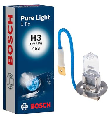 Bosch H3 (453) Pure Light Halogen Headlight Bulb, 12 V 55 W | Original Quality - Socket Type PK22s - 1 Replacement Car Light Bulb