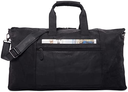 LEABAGS Leder Weekender Damen & Herren I Echtleder Premium Reisetasche I 55 l Sporttasche I Duffle Travel Gym Bag I Sporttasche I Trainingstasche I Tasche Flugzeug I groß I Nature Schwarz