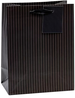 TSI Geschenktüten NADELSTREIFEN schwarz, 12er Packung, Größe: Mittel (HxBxT 23 x 18 x 10 cm), Art. Nr. 86010
