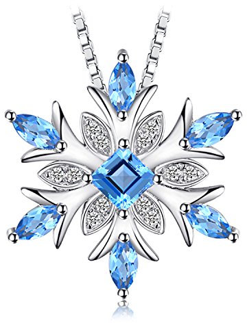 JewelryPalace Schneeflocke Natur Schweizer Blau Topas Kette Anhänger 45CM, Blautopas Schmuck Set, Halskette Damen Silber 925 Collier Damen Quadrat Edelstein Mädchen, Ketten mit Naturstein Frauen