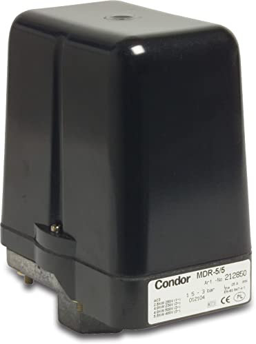 Condor Membrandruckschalter Anschluss Innengewinde, Ampere 25, Spannung 230/400V, Einstellbereich 2-11, Maß 1 1/2, Typ MDR 5-11, Sicherheit IP 54, Größe 1/2