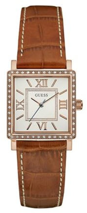 Guess Unisex Erwachsene Datum klassisch Quarz Uhr mit Leder Armband W0829L4