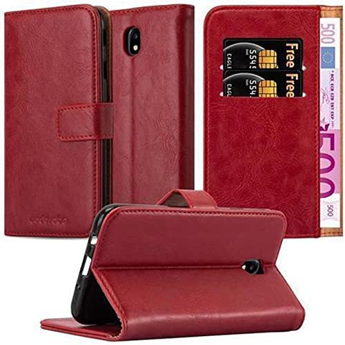 Cadorabo Hülle kompatibel mit Samsung Galaxy J7 2017 aus Premium Kunst Leder Flip Klappbare Stoßfeste Magnetische [Standfunktion] [Kartenfächern] Cover Hülle für Galaxy J7 2017 Tasche in Rot