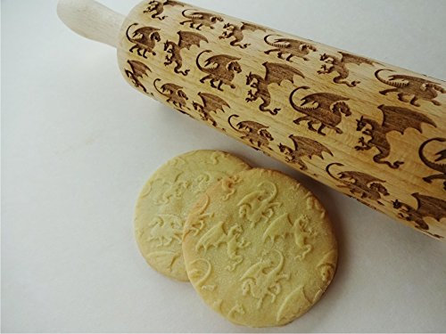 Nudelholz mit DRACHEN für hausgemachtes Gebäck. Teigroller für Teig & Plätzchen. Gravierte Nudelholz mit Muster von Algis Crafts