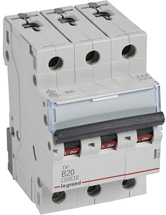LEGRAND, TX3 Leitungsschutzschalter B-Charakteristik, 20A, 3-polig, 6kA, 400VAC, 3 Teilungseinheiten, 403403