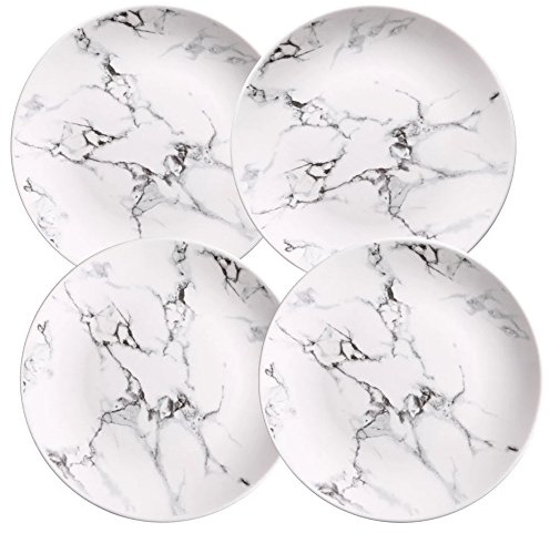 Coffeezone Marble Design Porcelain Dinner Accent Plates Set of 4 (8 inches)