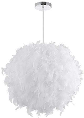 Lustre Suspension en Plume, Lustre a Plume, Diamètre 30cm E27 - Blanc