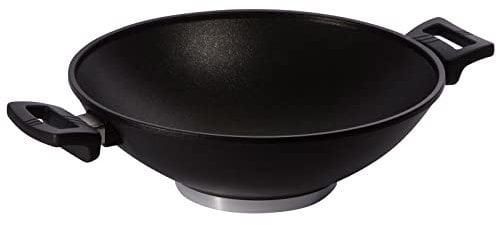 Eurolux Guss-Wok Induktion Ø 32 cm - große induktionsgeeignete Wokpfanne mit Ceramik-Antihaft-Beschichtung - 2 Seiten-Griffe