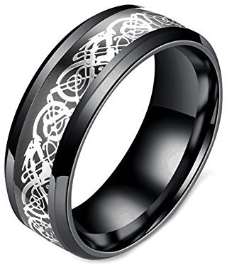 PAMTIER Ehering für Damen und Herren, Edelstahl, Karbonfaser, keltisches Drachenmuster, Titan Edelstahl Silber,